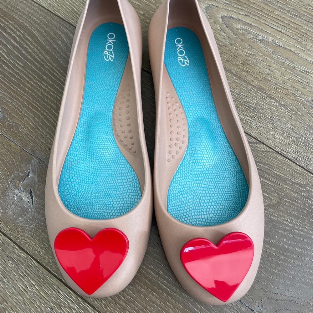 Oka B. Pink Red Heart Ballet Flat Shoes ￼Size 9